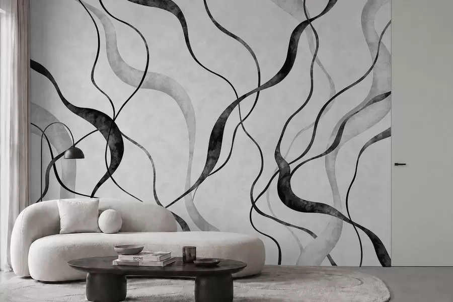 wall murals Abstract flowing lines in monochrome shades w05699