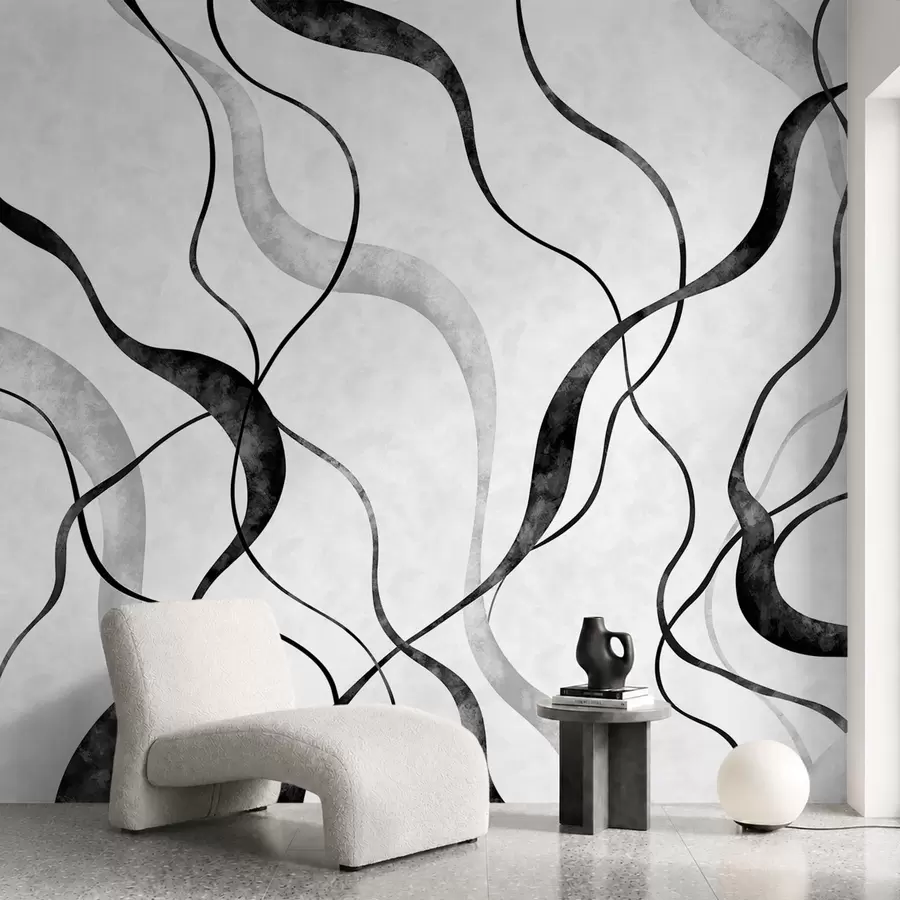 wall murals Abstract flowing lines in monochrome shades w05699