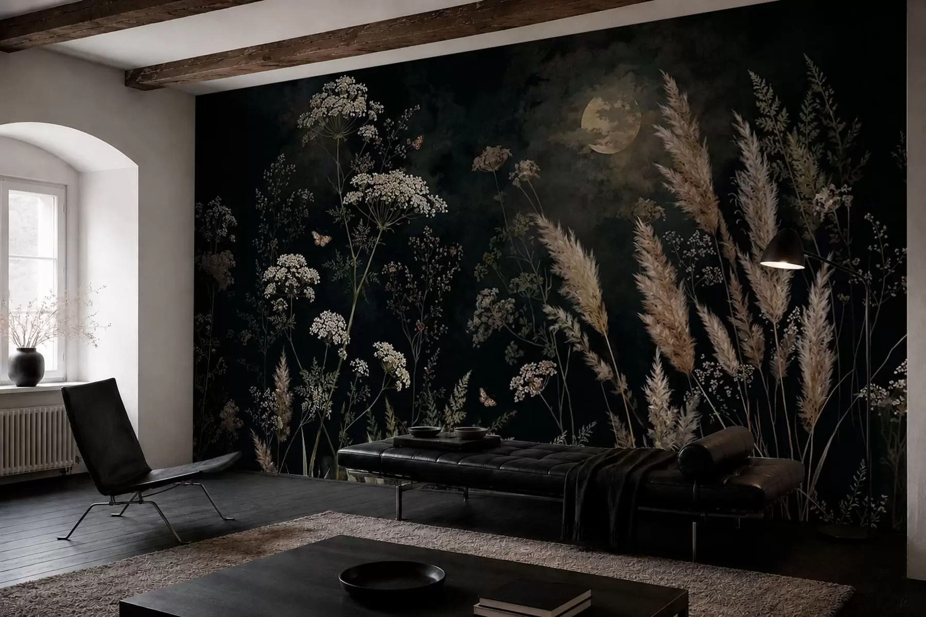 wall murals Moonlit meadow with wild grasses and flowers w05701