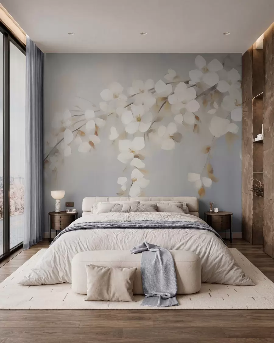 wall murals Abstract branch with flowers imitation of painting w05665