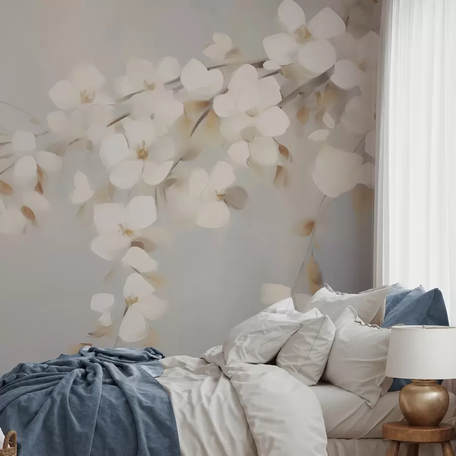 wall murals Abstract branch with flowers imitation of painting w05665