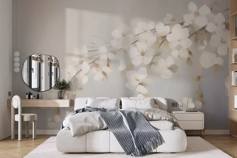 wall murals Abstract branch with flowers imitation of painting w05665