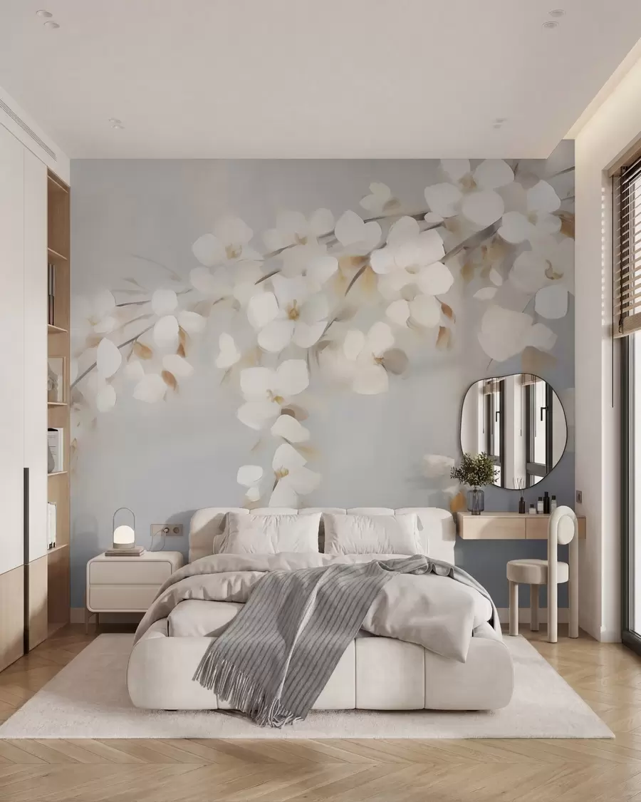 wall murals Abstract branch with flowers imitation of painting w05665