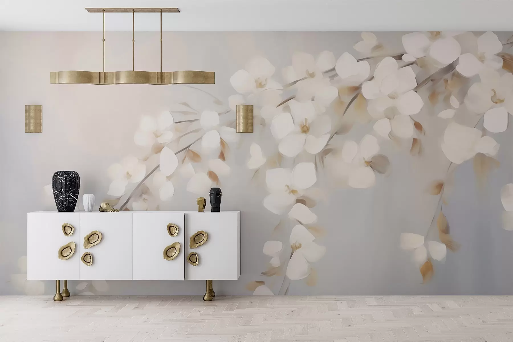 wall murals Abstract branch with flowers imitation of painting w05665