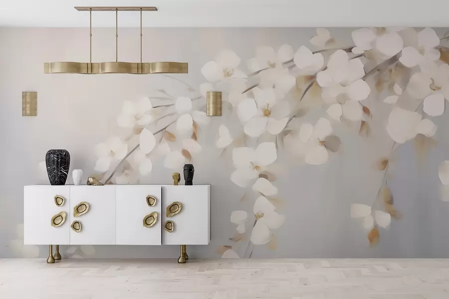 wall murals Abstract branch with flowers imitation of painting w05665