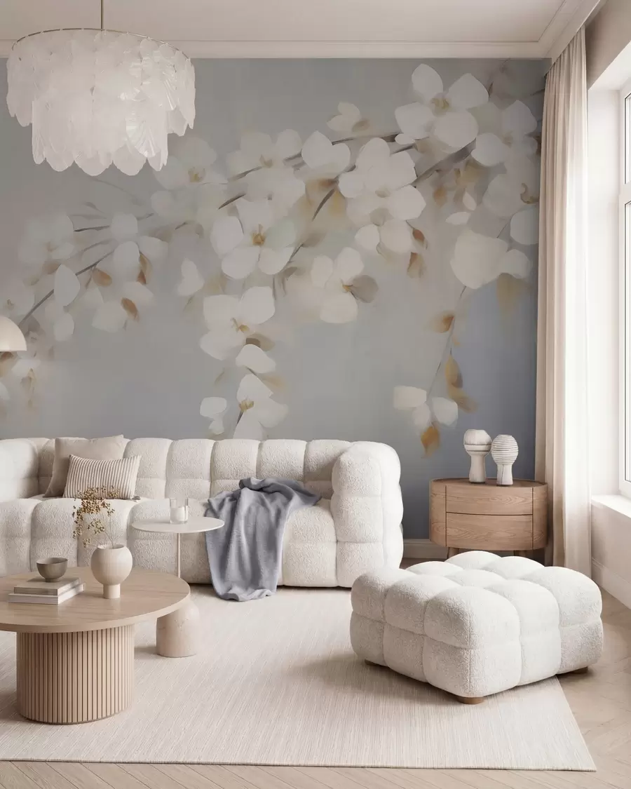 wall murals Abstract branch with flowers imitation of painting w05665
