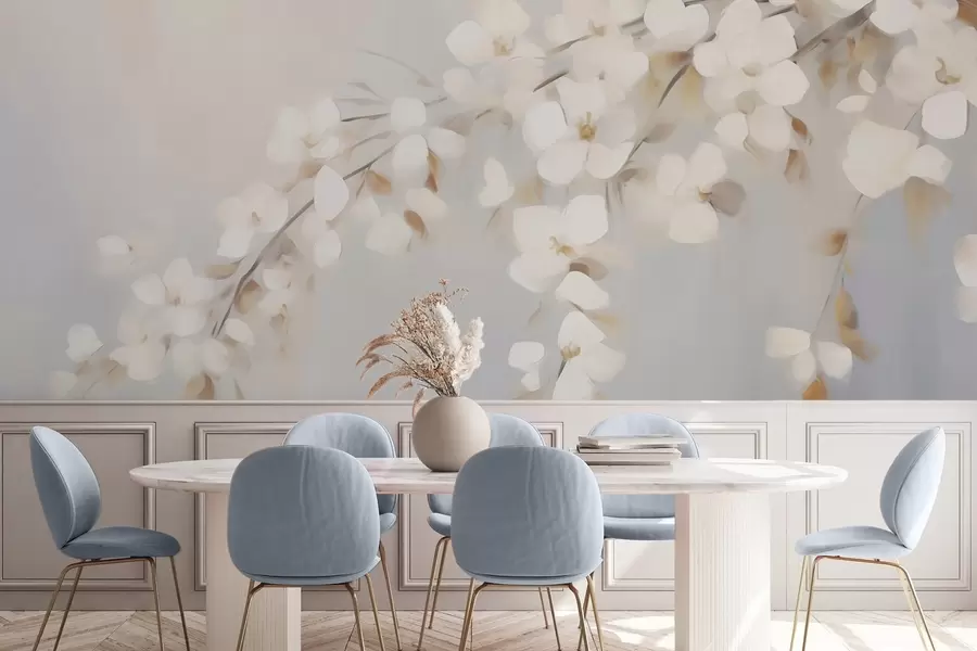 wall murals Abstract branch with flowers imitation of painting w05665