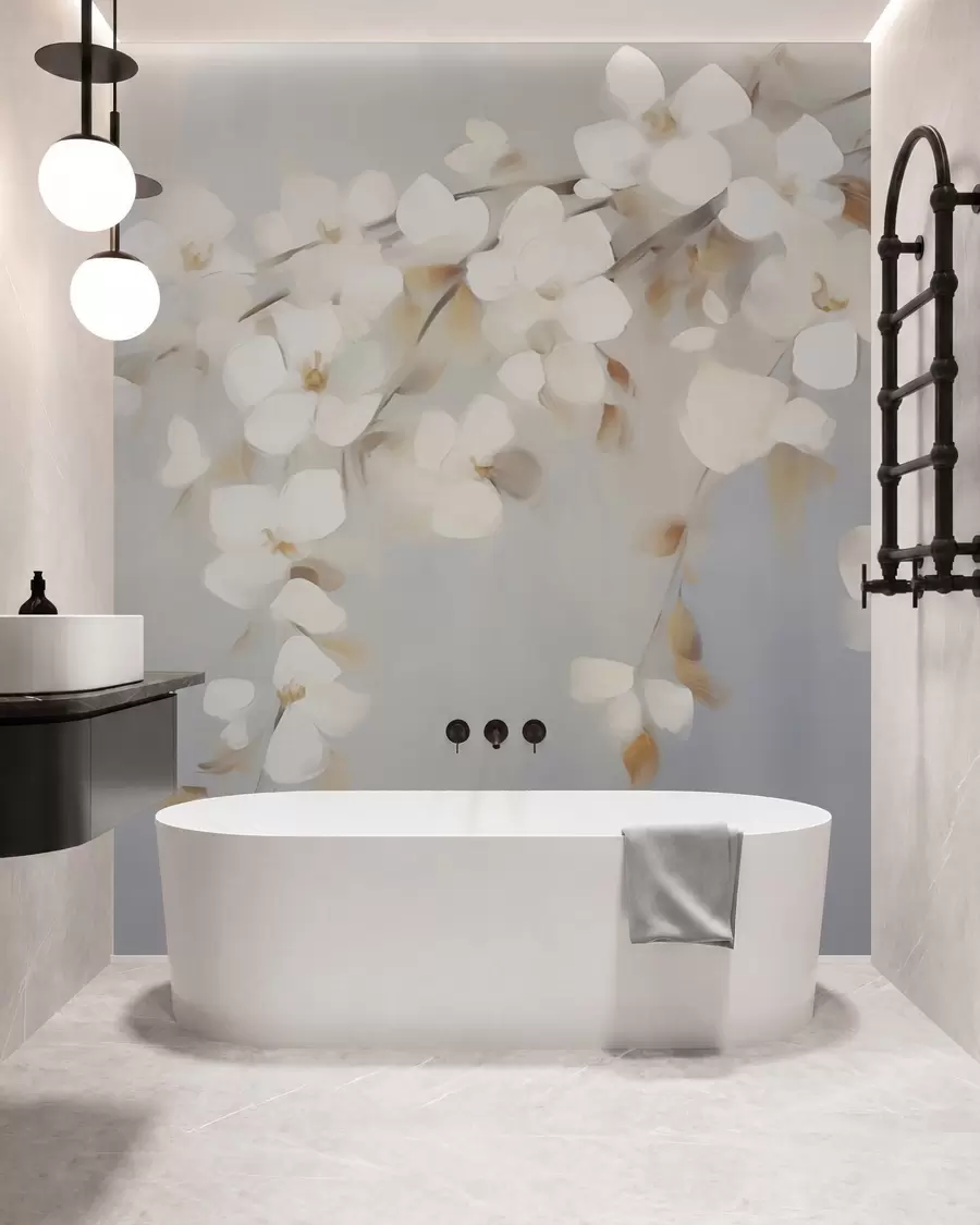 wall murals Abstract branch with flowers imitation of painting w05665