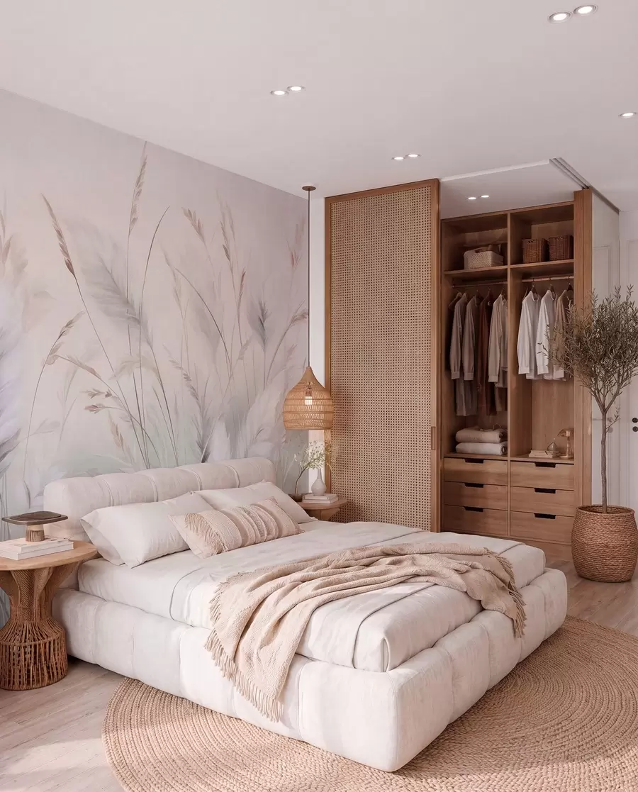wall murals Tall, feathery grass sway gently against a soft, muted background, delicate natural art w09831