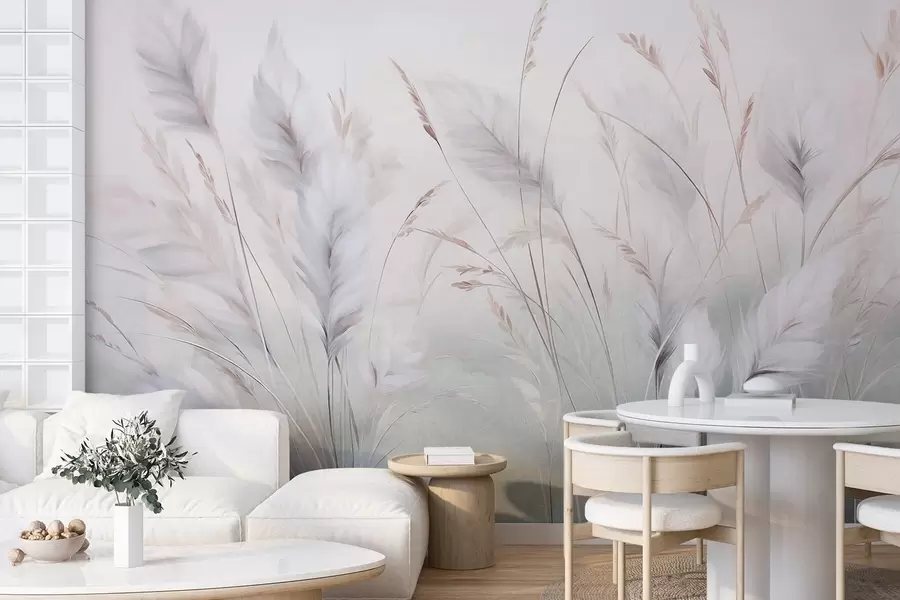 wall murals Tall, feathery grass sway gently against a soft, muted background, delicate natural art w09831