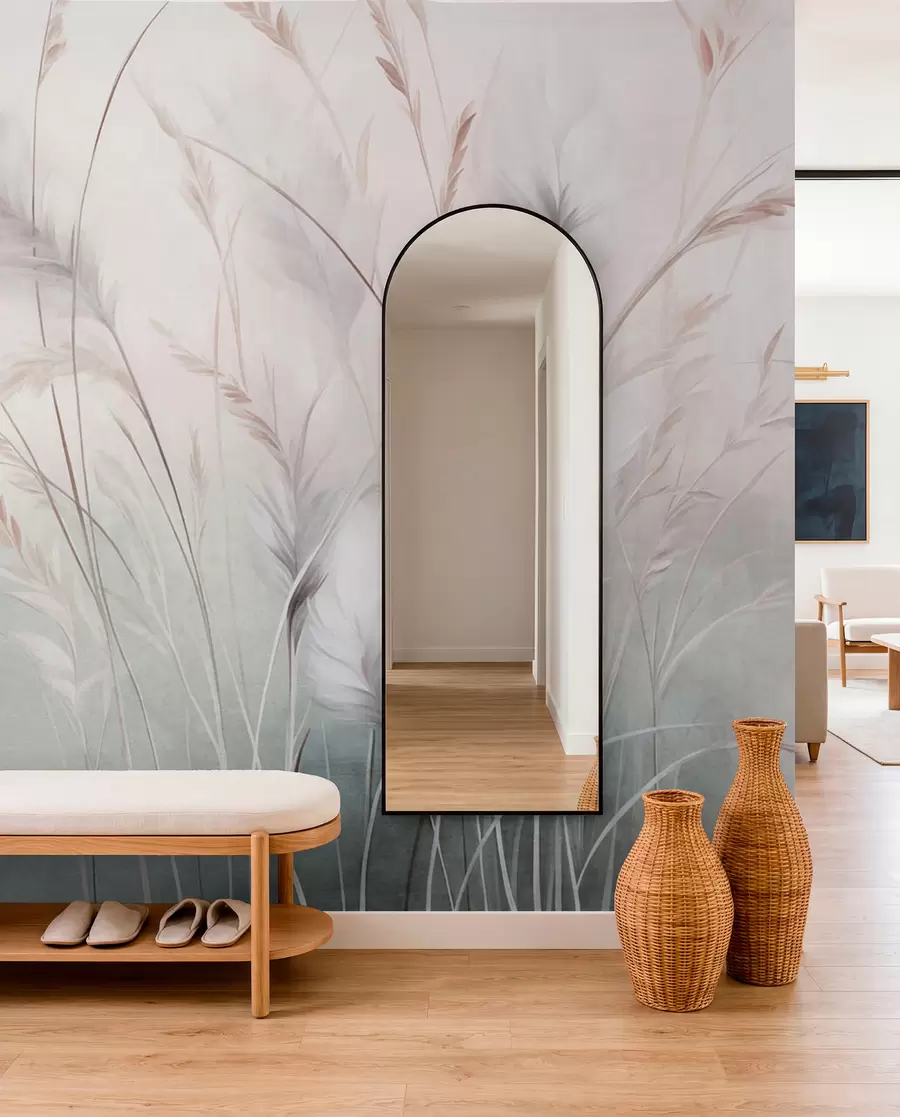 wall murals Tall, feathery grass sway gently against a soft, muted background, delicate natural art w09831