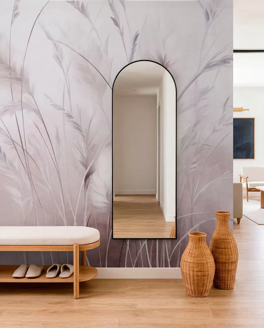 wall murals Tall, feathery grass sway gently against a soft, muted background, delicate natural art w09831v1