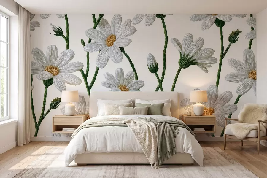 wall murals White wild daisies w09915