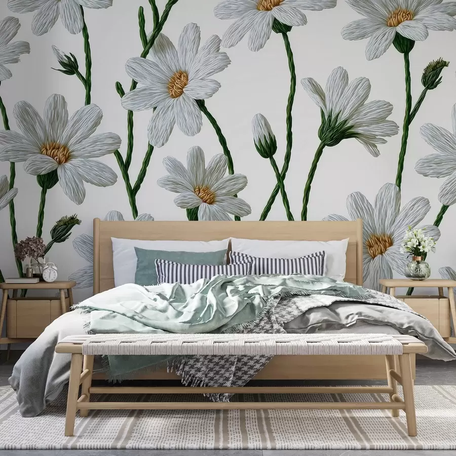 wall murals White wild daisies w09915