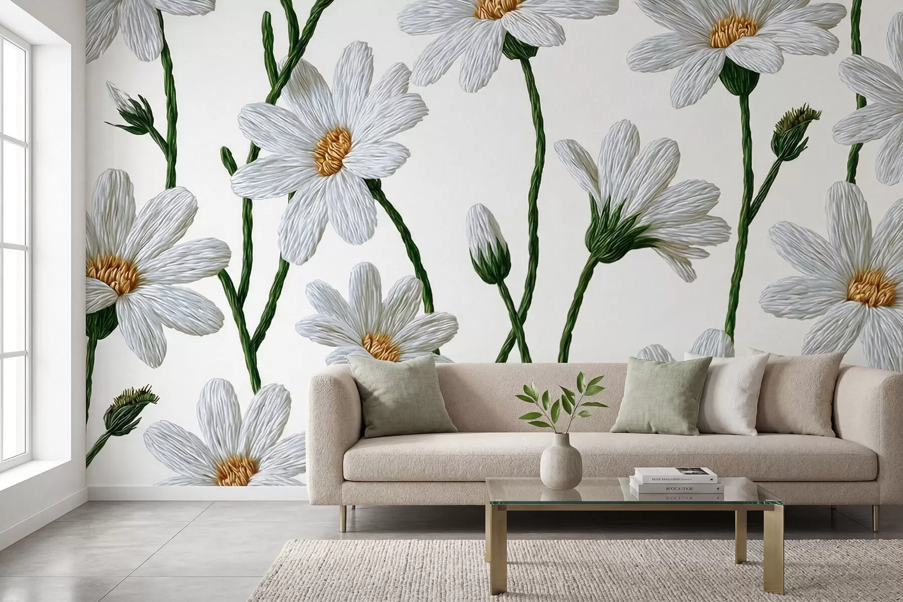 wall murals White wild daisies w09915