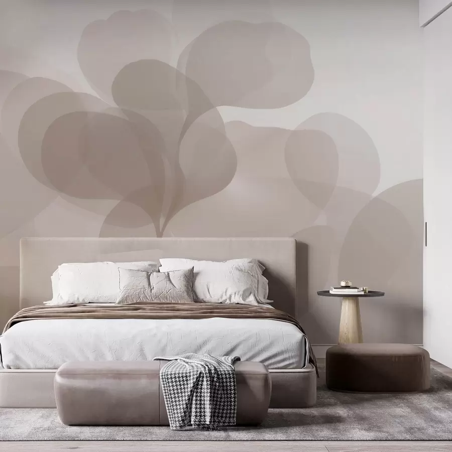 wall murals Semi-transparent abstract botanical silhouettes in warm beige tones w09925