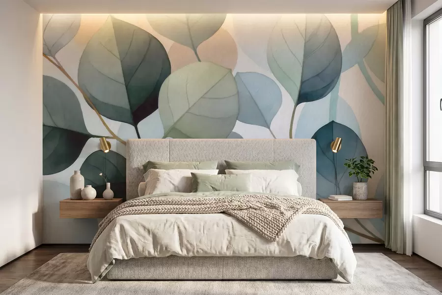 wall murals Delicate watercolor eucalyptus leaves w09927