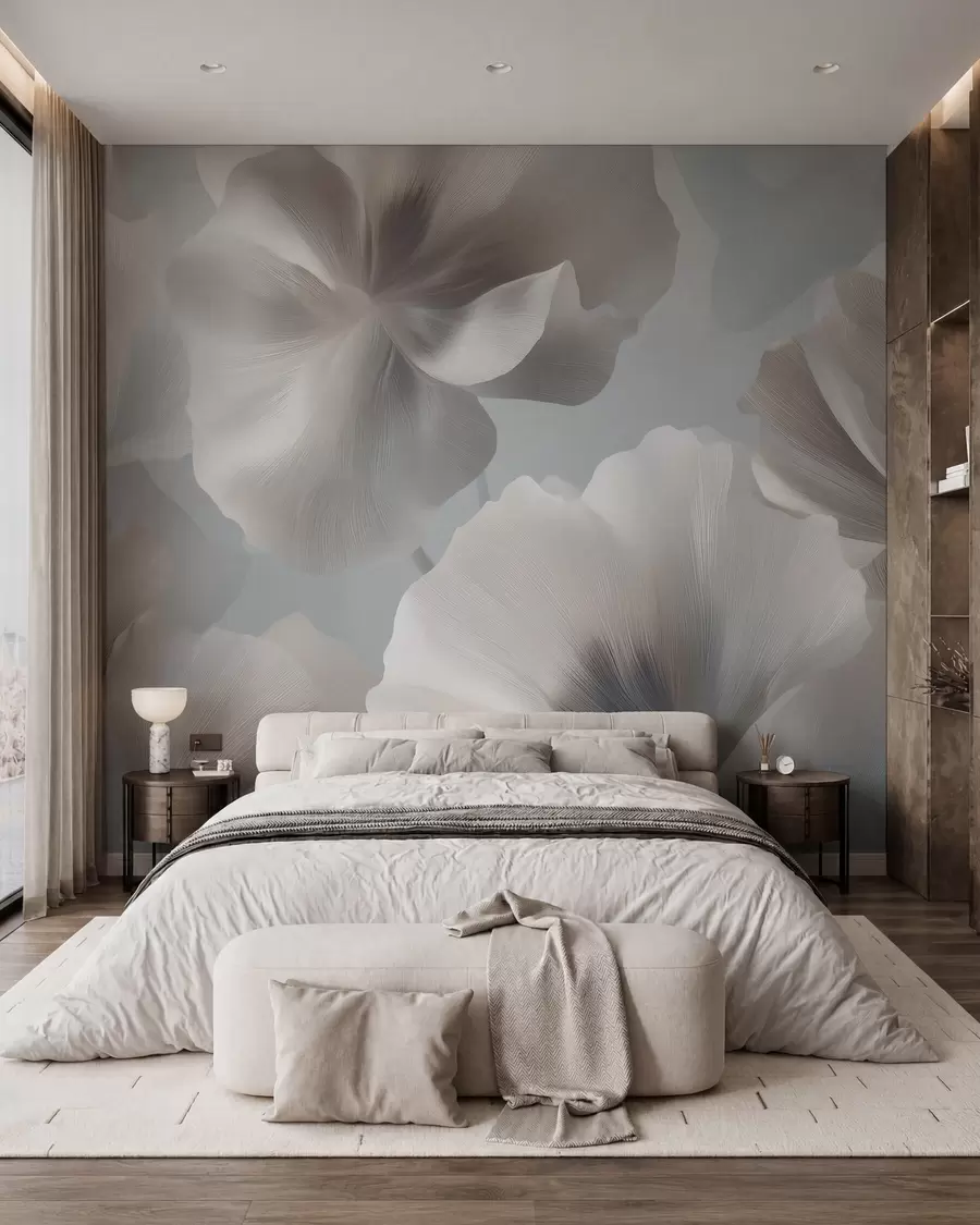 wall murals Volumetric silk flower petals in soft pastel tones w09928