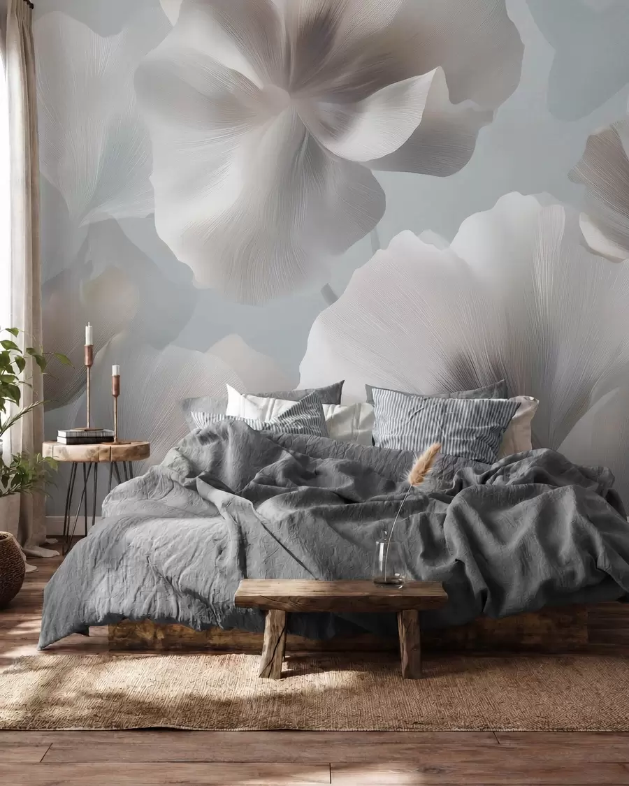 wall murals Volumetric silk flower petals in soft pastel tones w09928