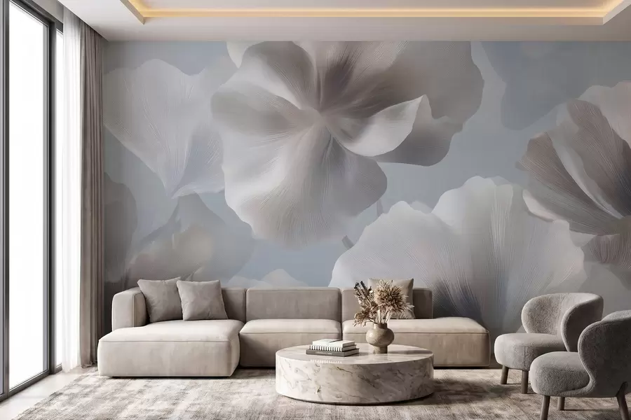 wall murals Volumetric silk flower petals in soft pastel tones w09928