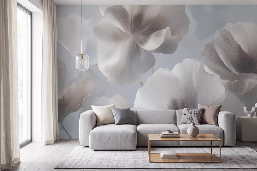 wall murals Volumetric silk flower petals in soft pastel tones w09928