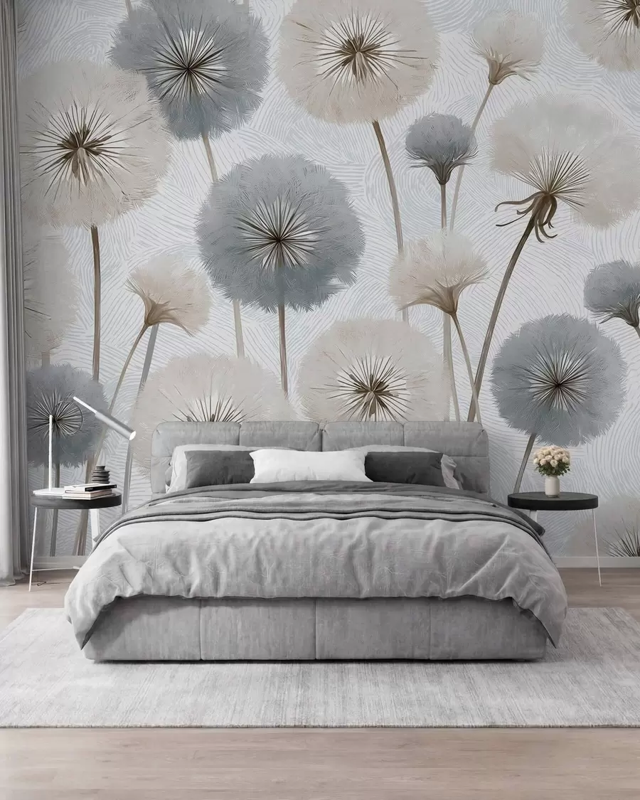 wall murals Airy fluffy dandelions in a soft natural palette w09936