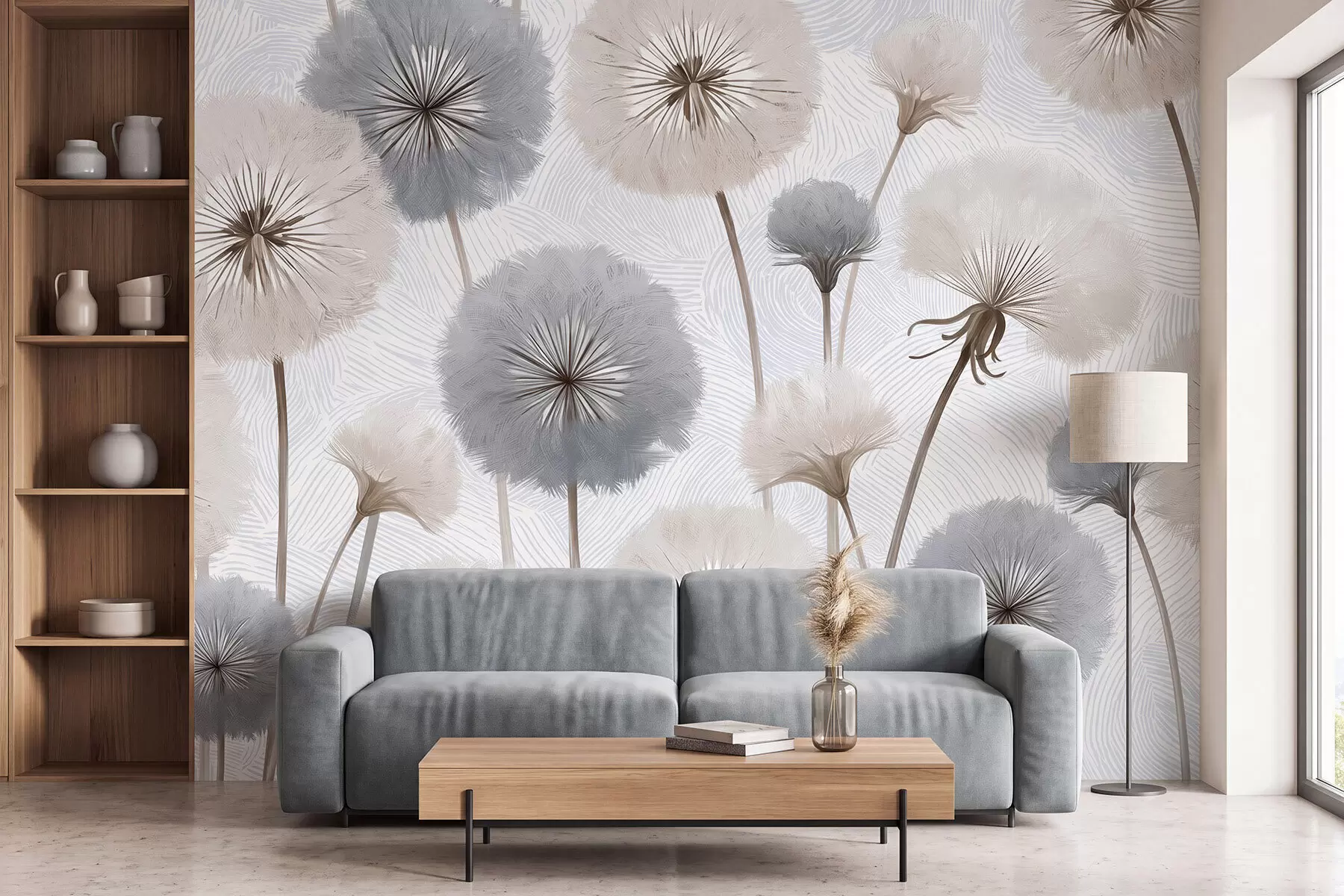 wall murals Airy fluffy dandelions in a soft natural palette w09936