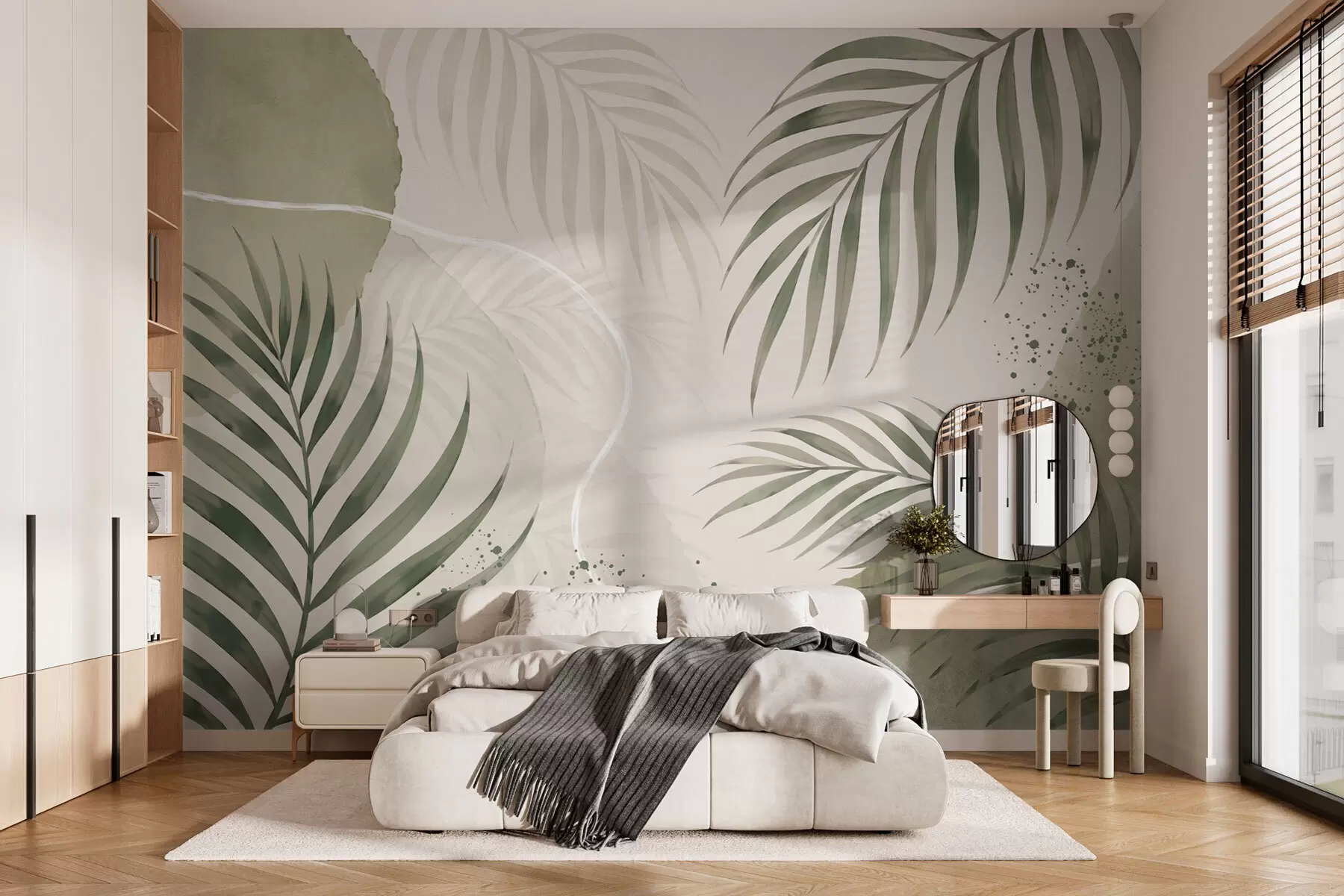 wall murals Stylized leaves on a soft neutral background w05728