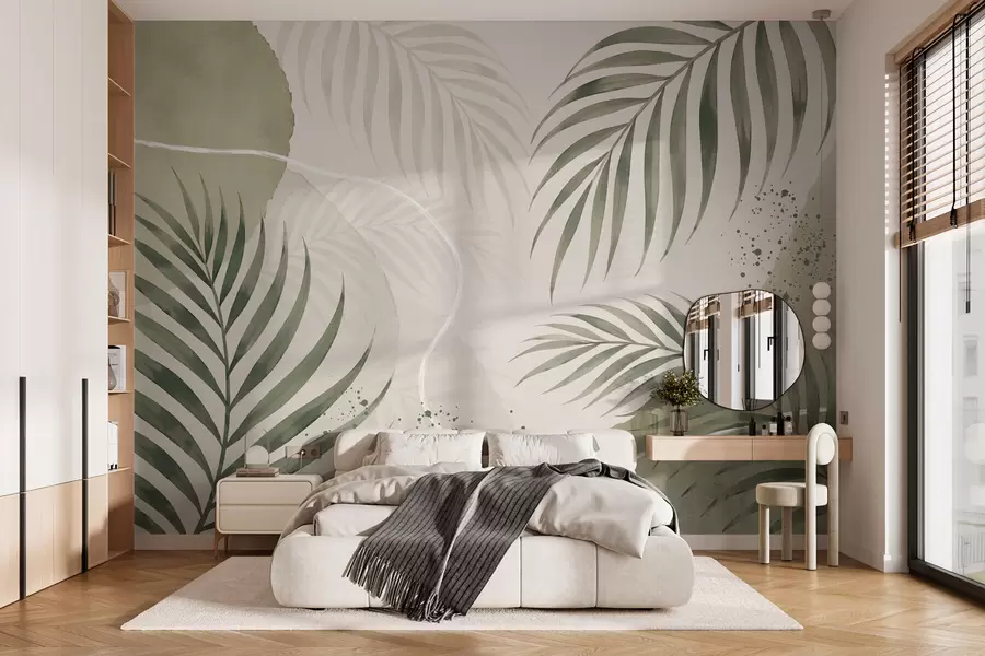 wall murals Stylized leaves on a soft neutral background w05728