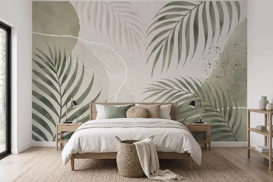 wall murals Stylized leaves on a soft neutral background w05728