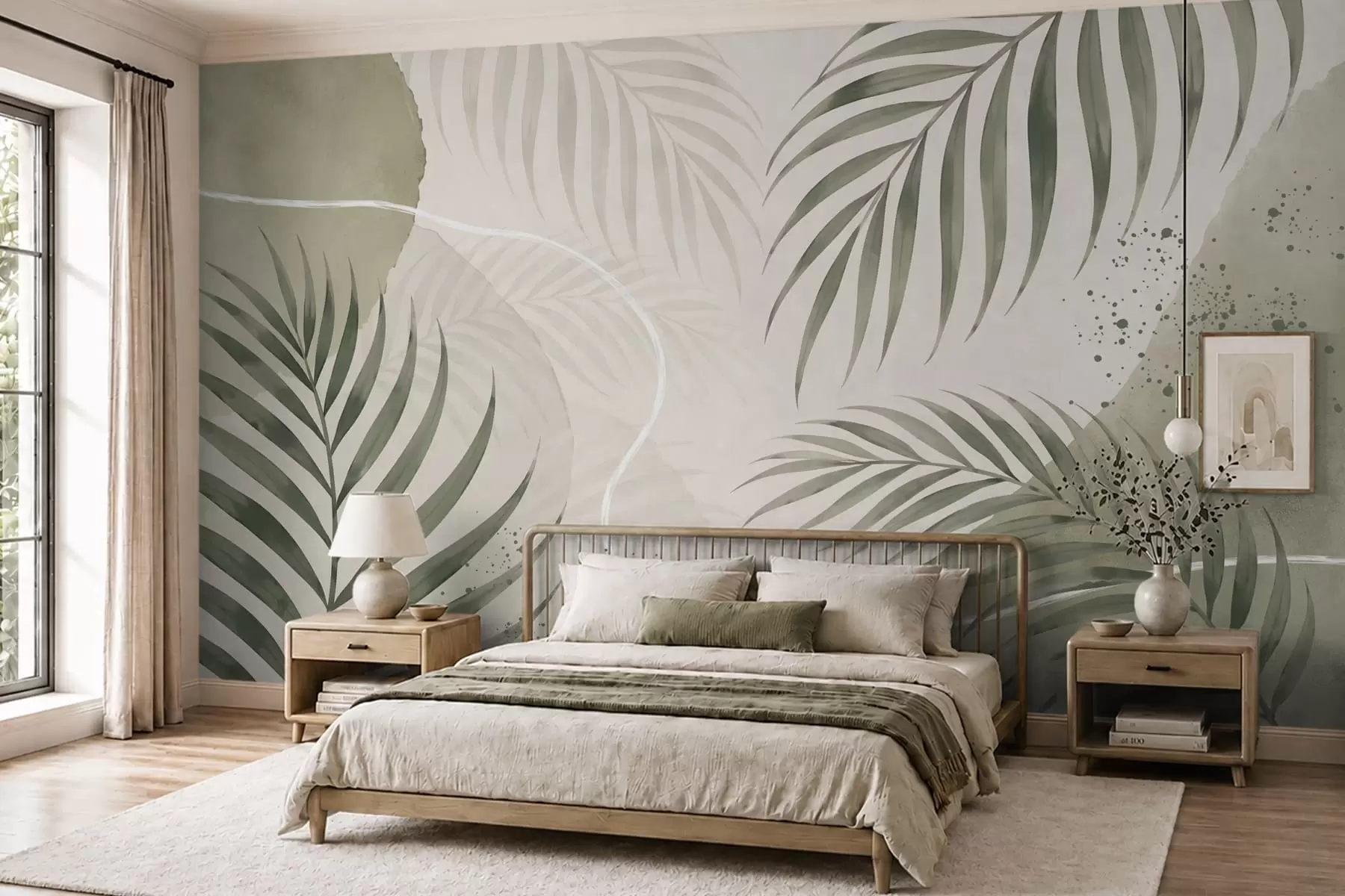 wall murals Stylized leaves on a soft neutral background w05728