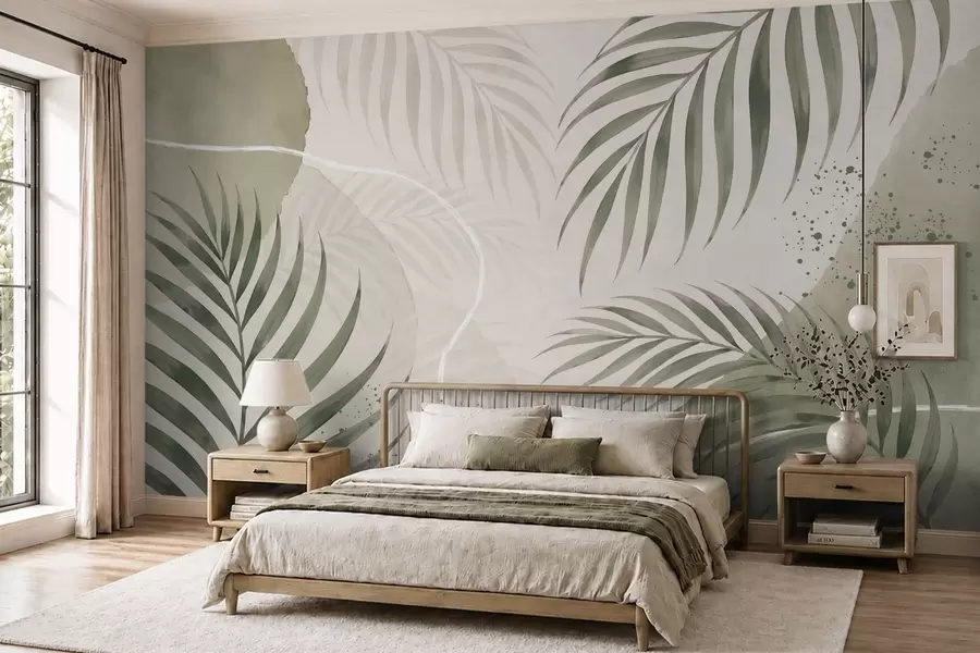 wall murals Stylized leaves on a soft neutral background w05728