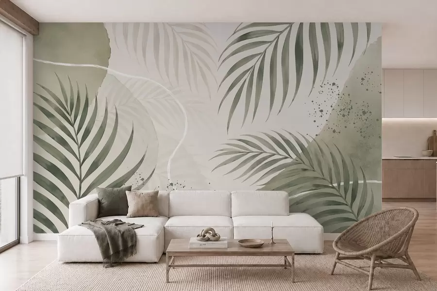 wall murals Stylized leaves on a soft neutral background w05728