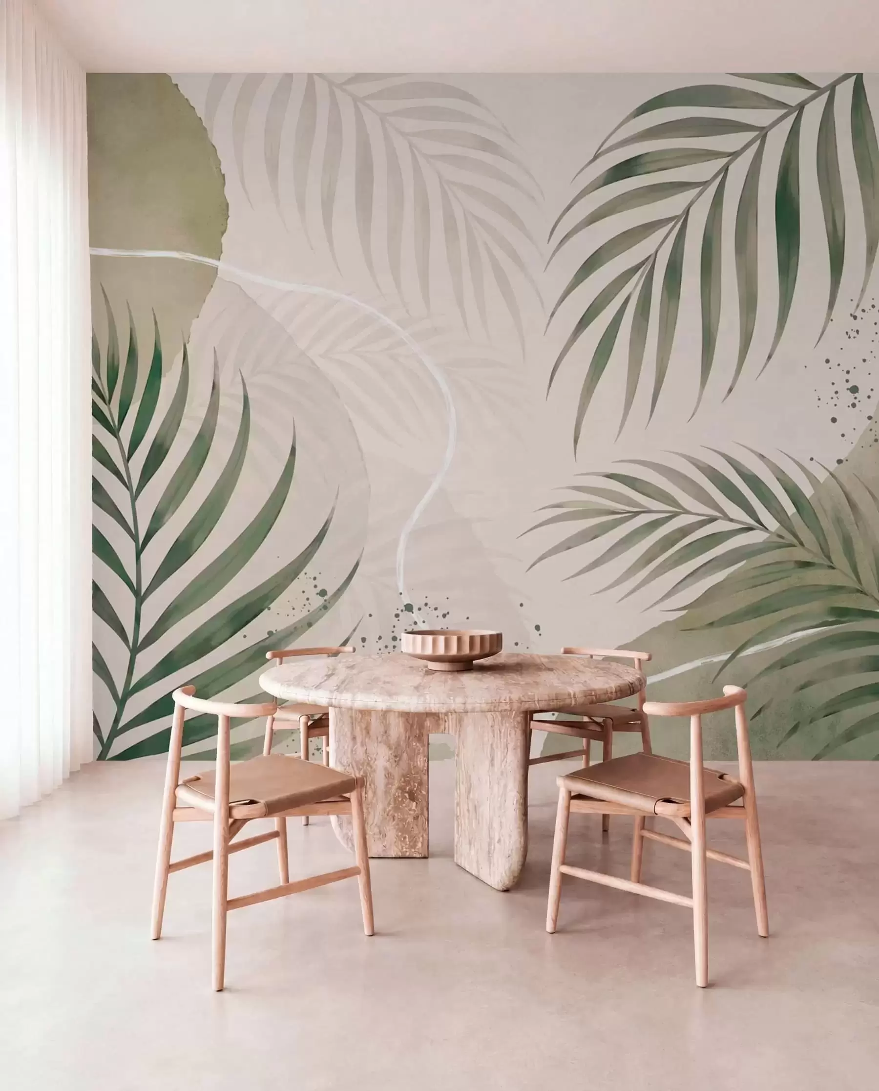 wall murals Stylized leaves on a soft neutral background w05728