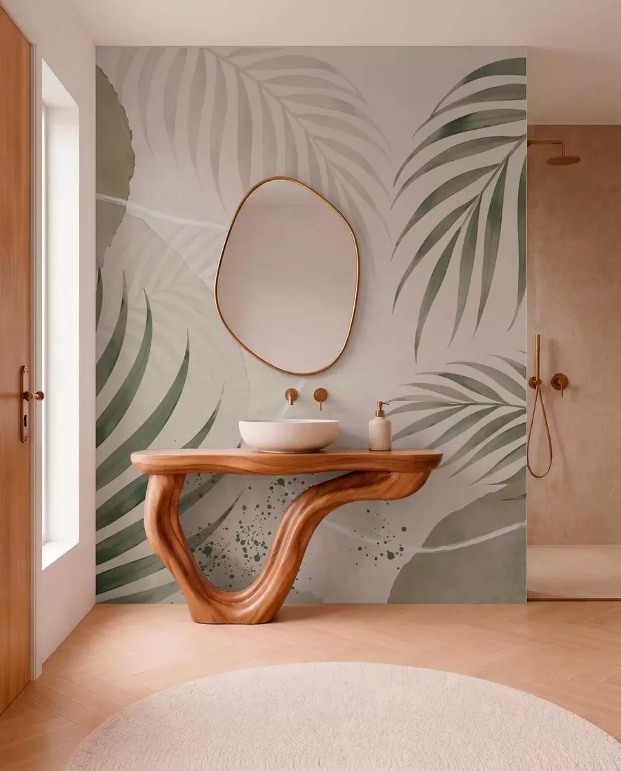 wall murals Stylized leaves on a soft neutral background w05728