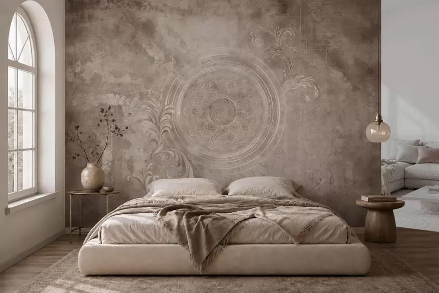 wall murals Ornamental circular pattern on a textured background w05727