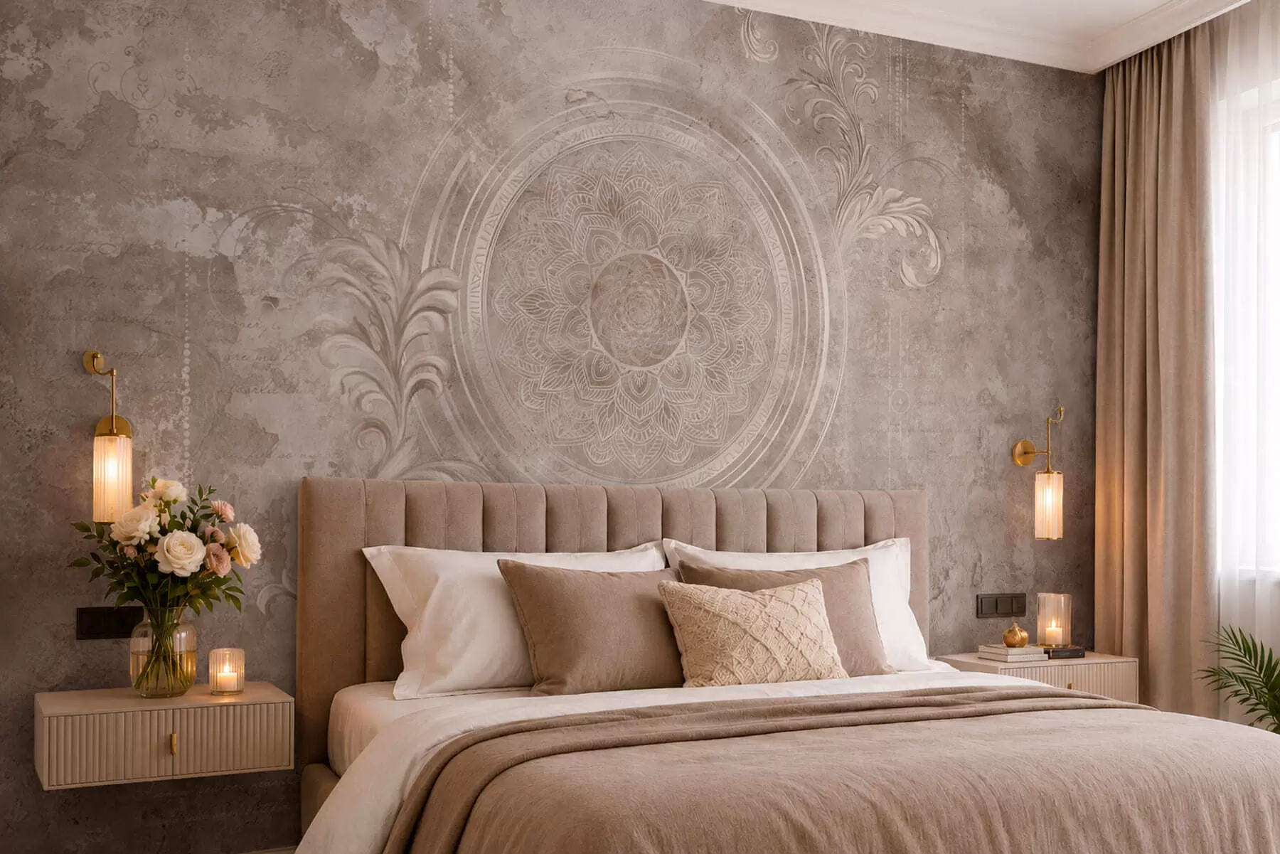 wall murals Ornamental circular pattern on a textured background w05727