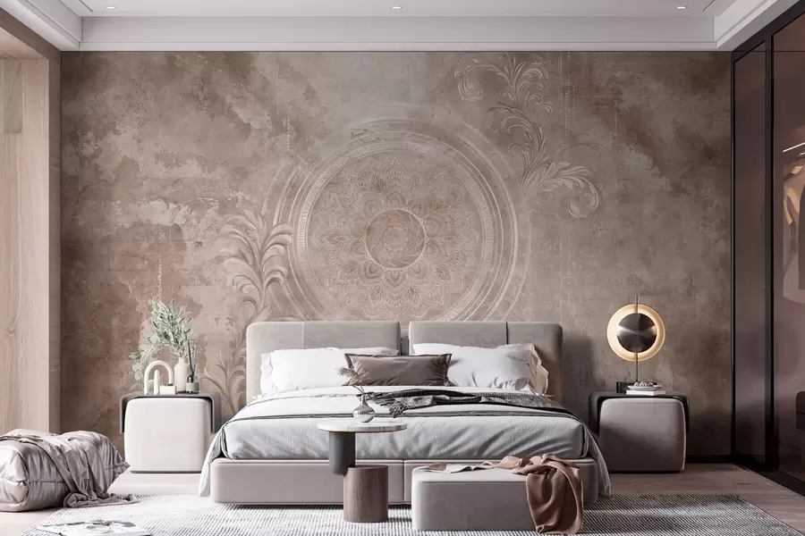 wall murals Ornamental circular pattern on a textured background w05727