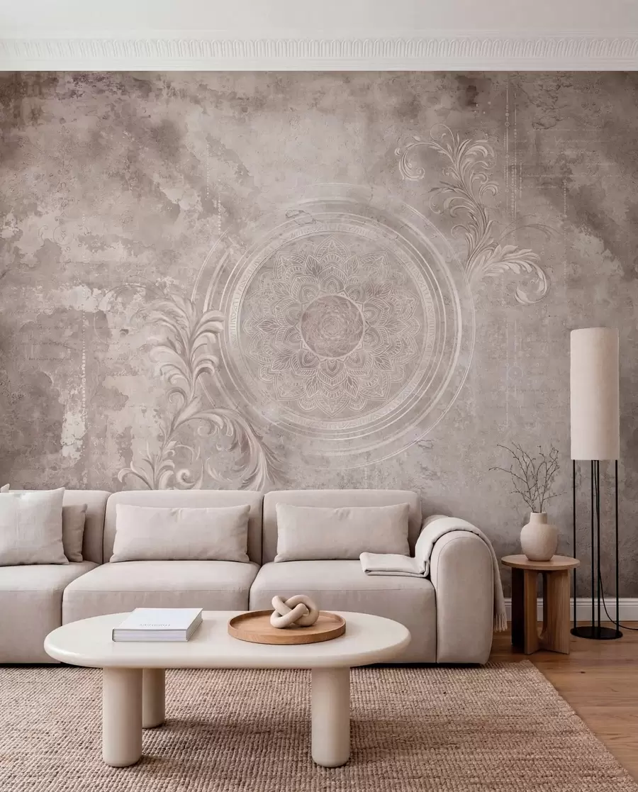 wall murals Ornamental circular pattern on a textured background w05727