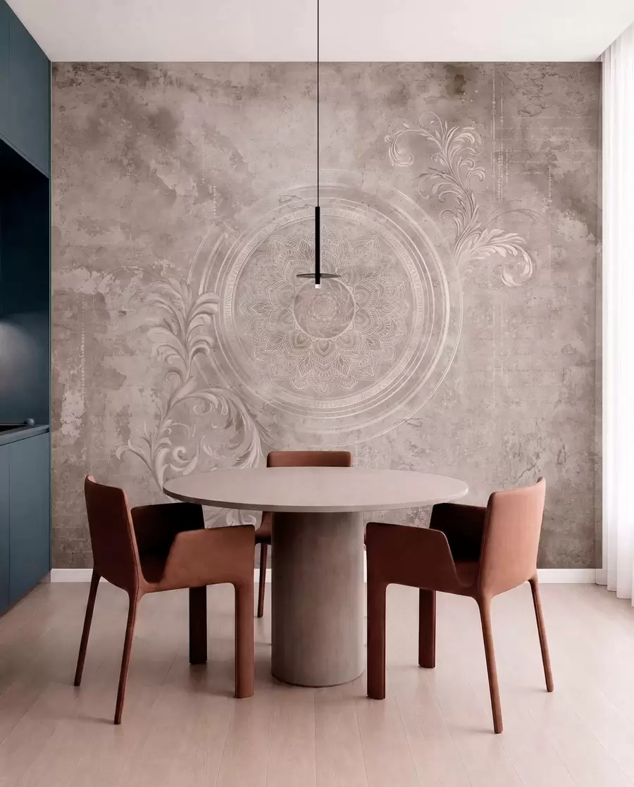 wall murals Ornamental circular pattern on a textured background w05727