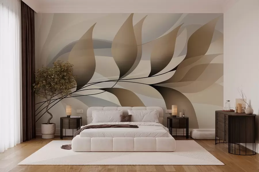 wall murals an elegant branch with beige leaves  w05660