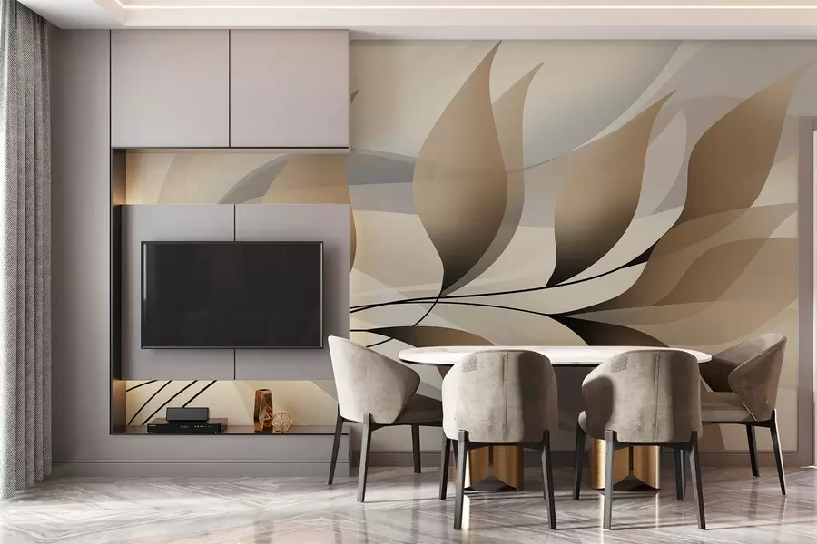 wall murals an elegant branch with beige leaves  w05660