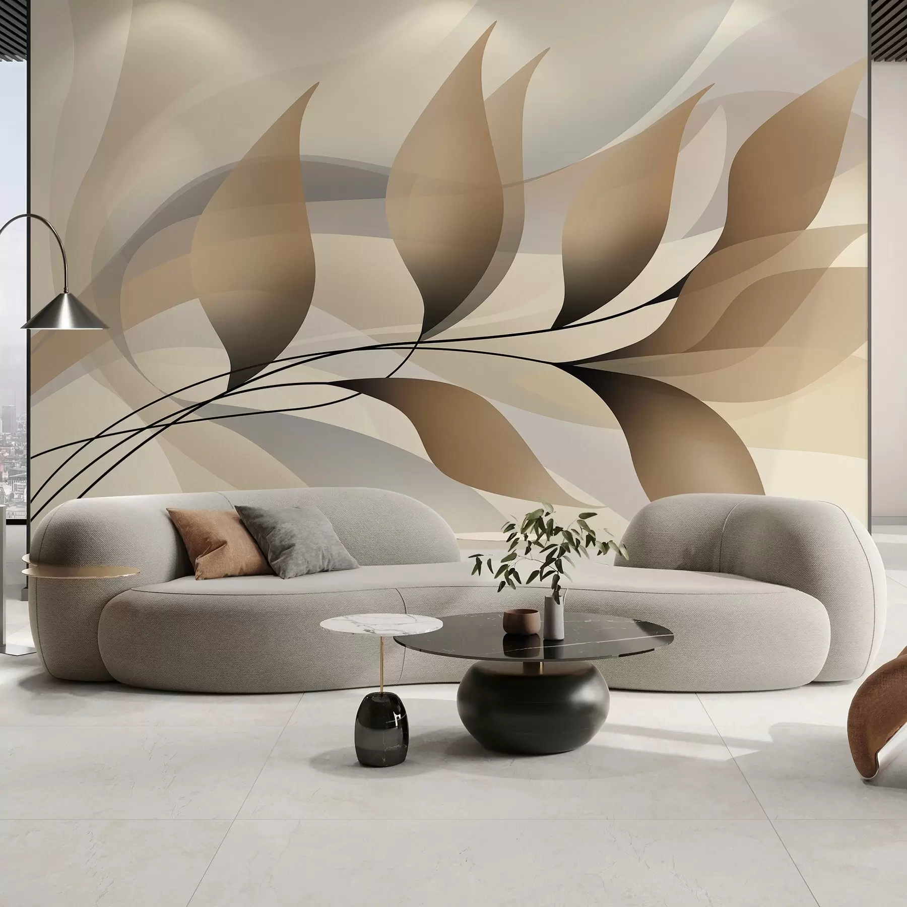 wall murals an elegant branch with beige leaves  w05660