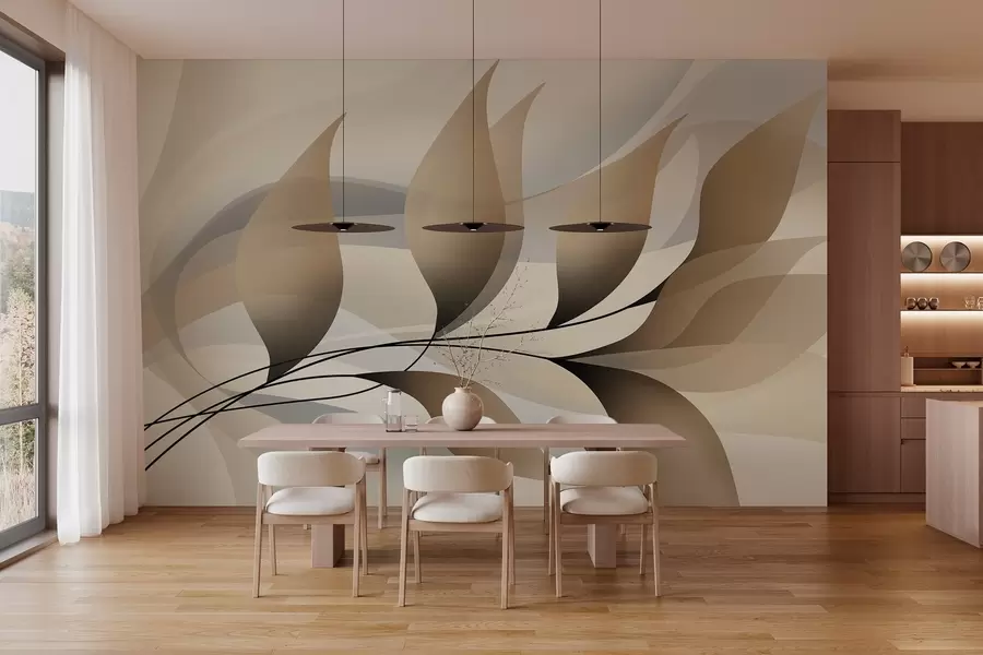 wall murals an elegant branch with beige leaves  w05660