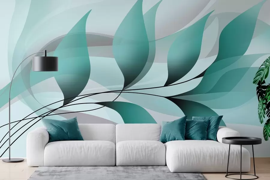 wall murals an elegant branch with turquoise leaves  w05660v1