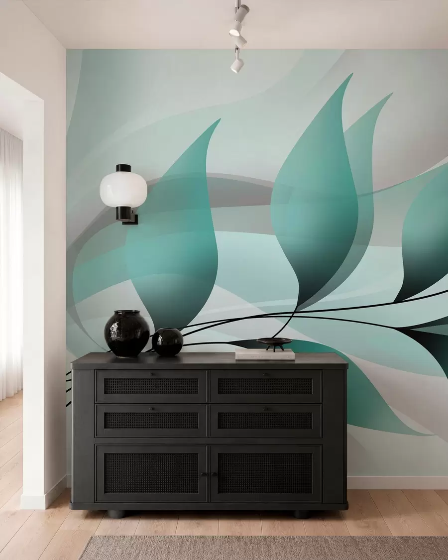 wall murals an elegant branch with turquoise leaves  w05660v1