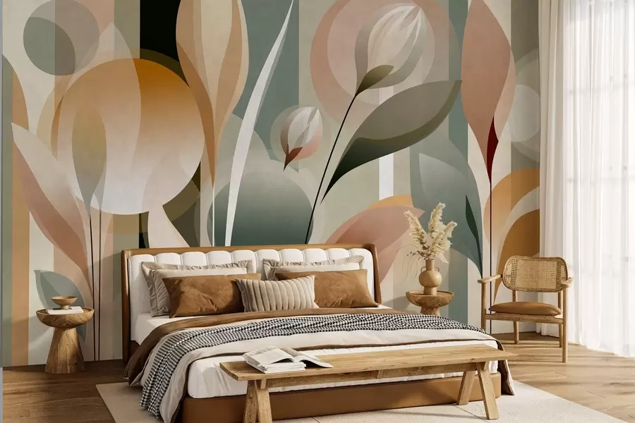 wall murals a stylised abstraction featuring plants in natural colours w05750