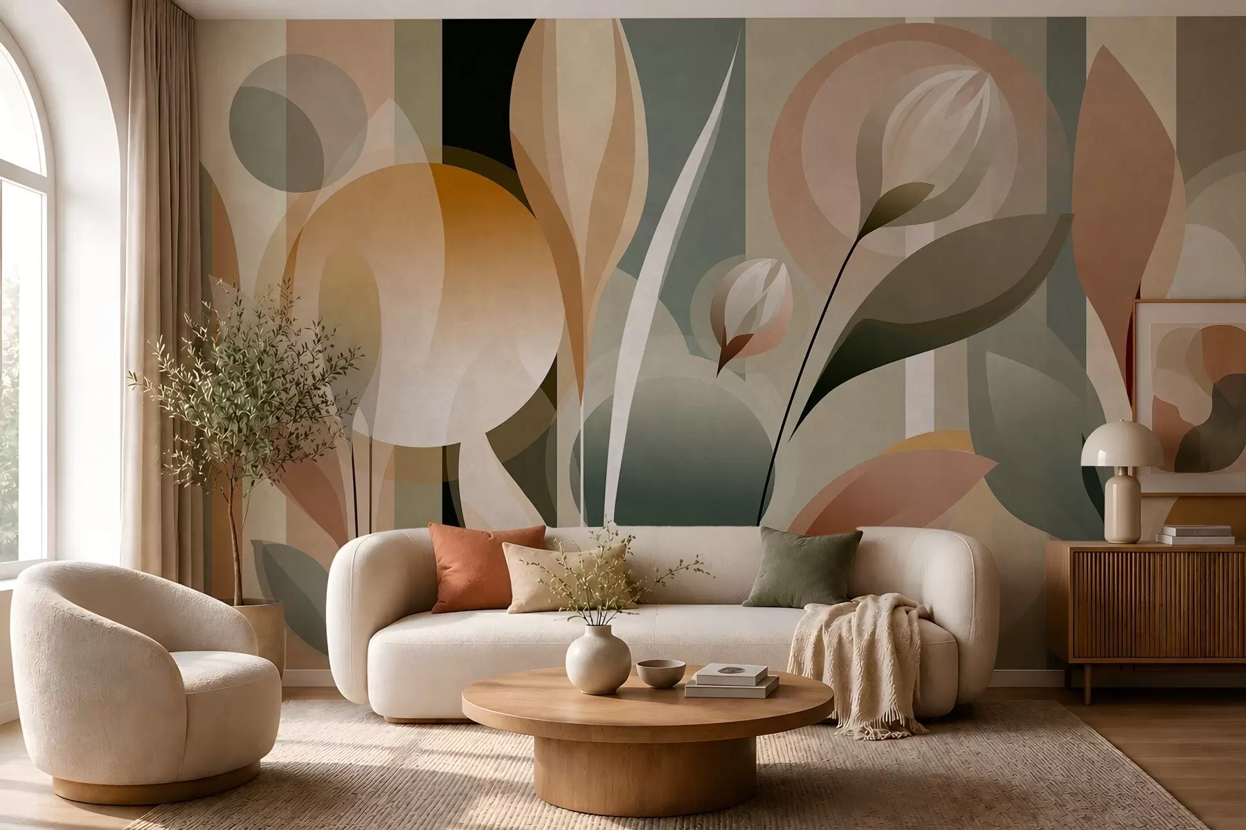 wall murals a stylised abstraction featuring plants in natural colours w05750
