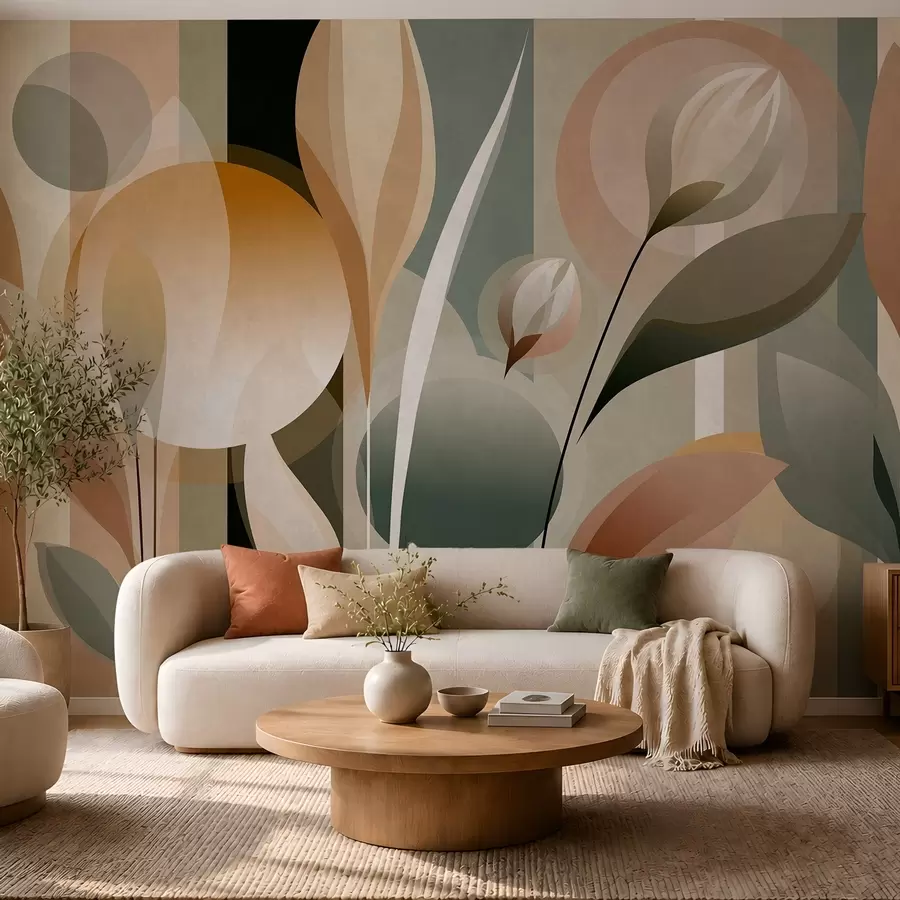 wall murals a stylised abstraction featuring plants in natural colours w05750