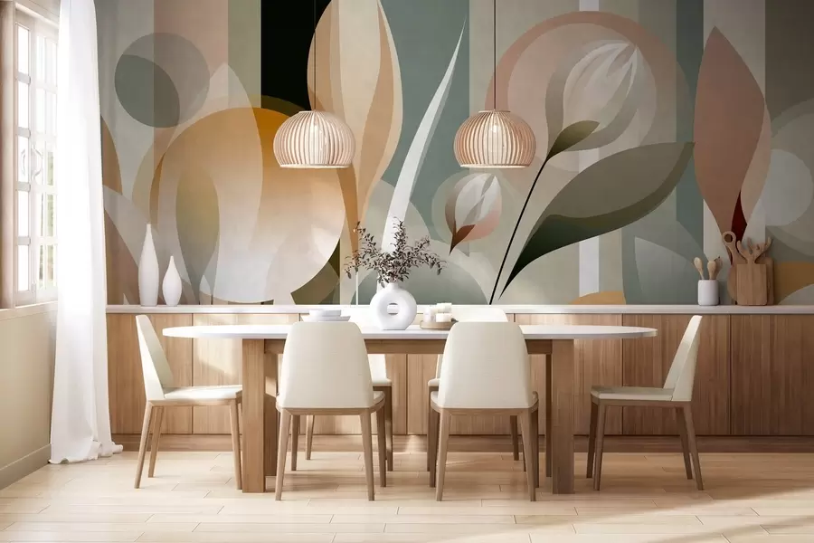 wall murals a stylised abstraction featuring plants in natural colours w05750